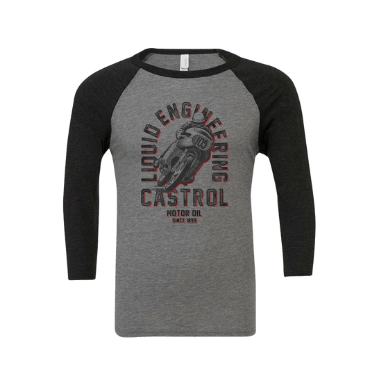 Deep Heather/Black Castrol Liquid Engineering Baseball T-shirt